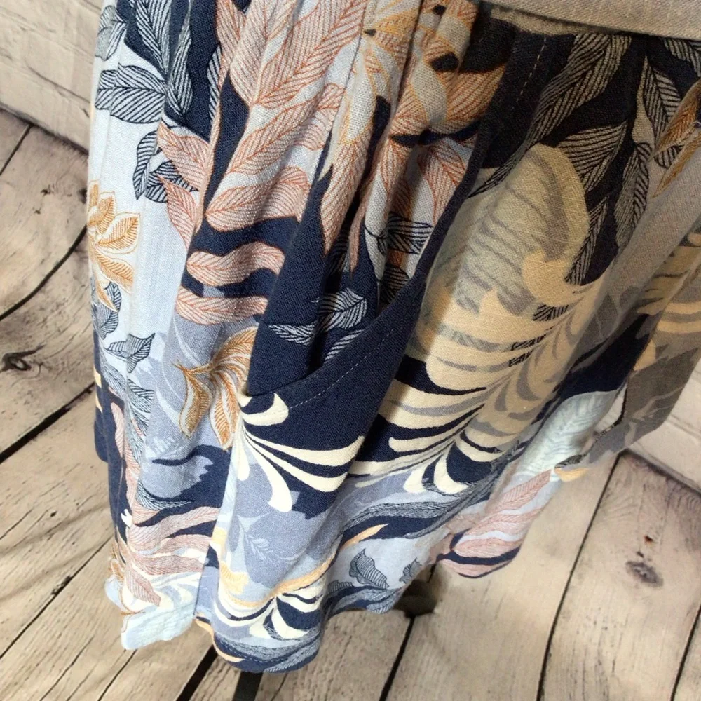 Aeropostale Blue Tan Leaf Print Paperbag Belted Skirt Small